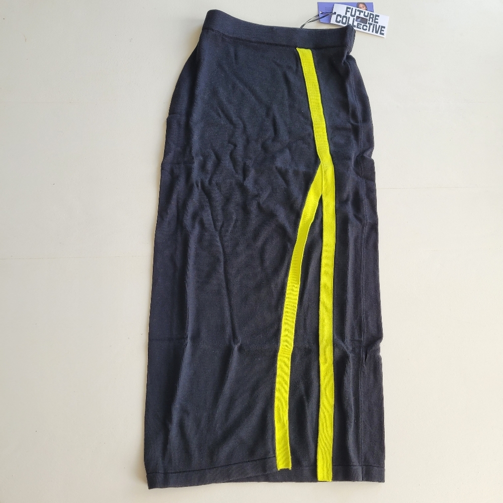 Future Collective Black Pencil Skirt with Yellow Stripe